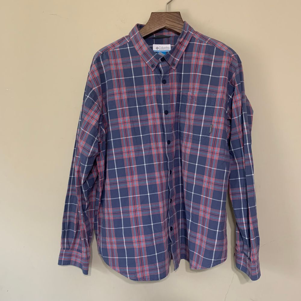 Columbia Red/Blue Plaid Button Down Shirt Size XXL Lightweight 100% Cotton